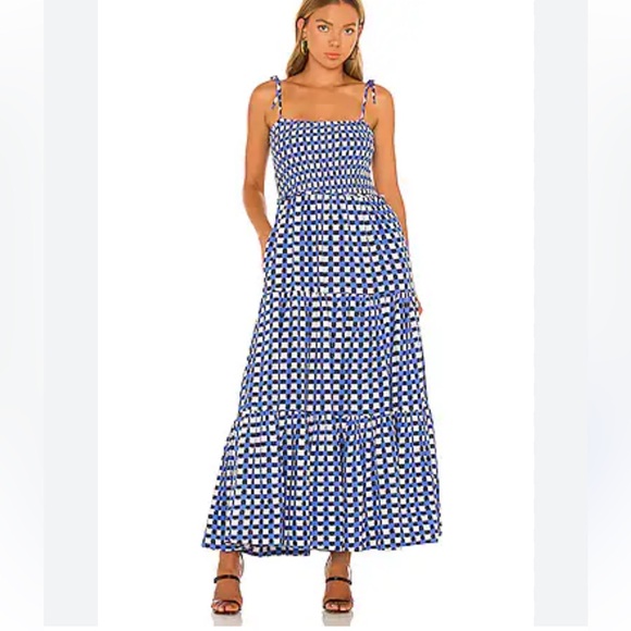 Solid and Striped The Indigo Dress in Blackout, Poolside & Marshmallow Size LG - Picture 1 of 8